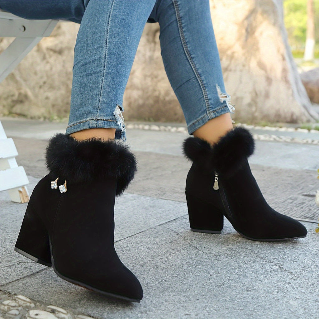 Phoebe | Timeless Plush-Trim Block Heel Womens Boots