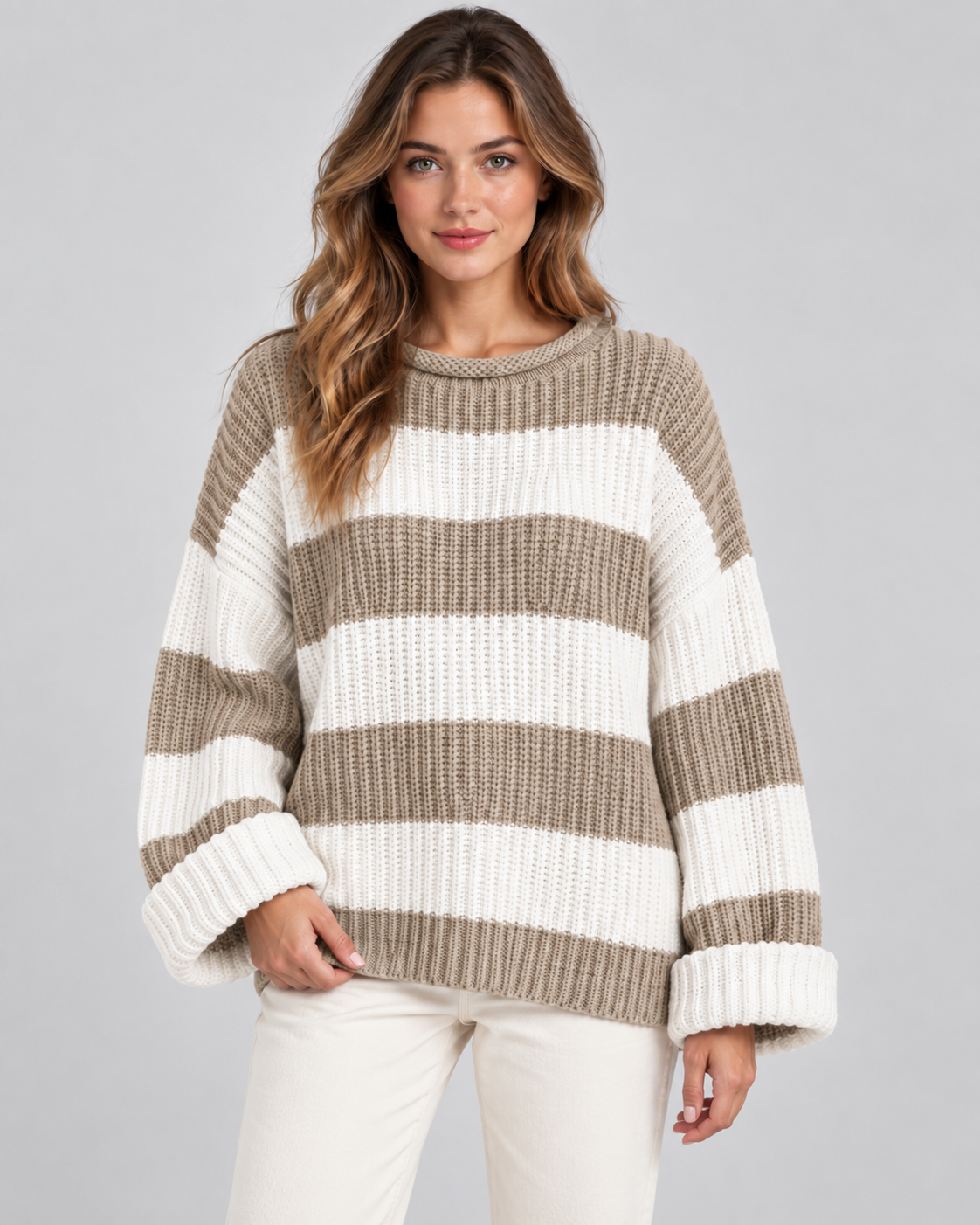 Poppy | Oversized Striped Crew Neck Womens Knit Jumper