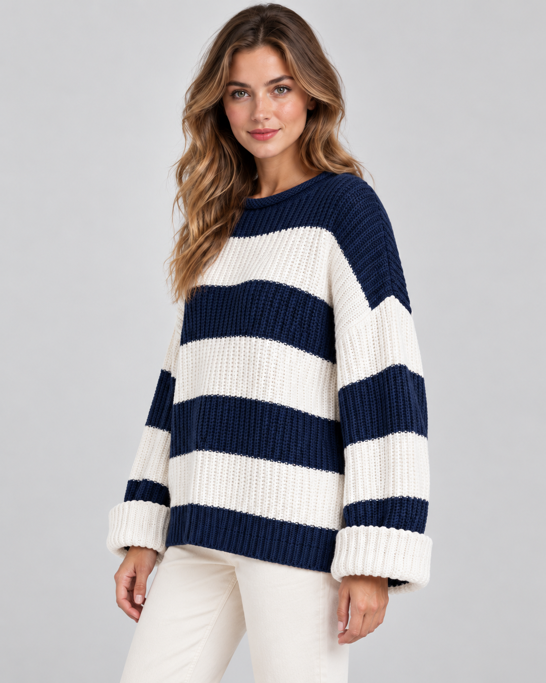 Poppy | Oversized Striped Crew Neck Womens Knit Jumper