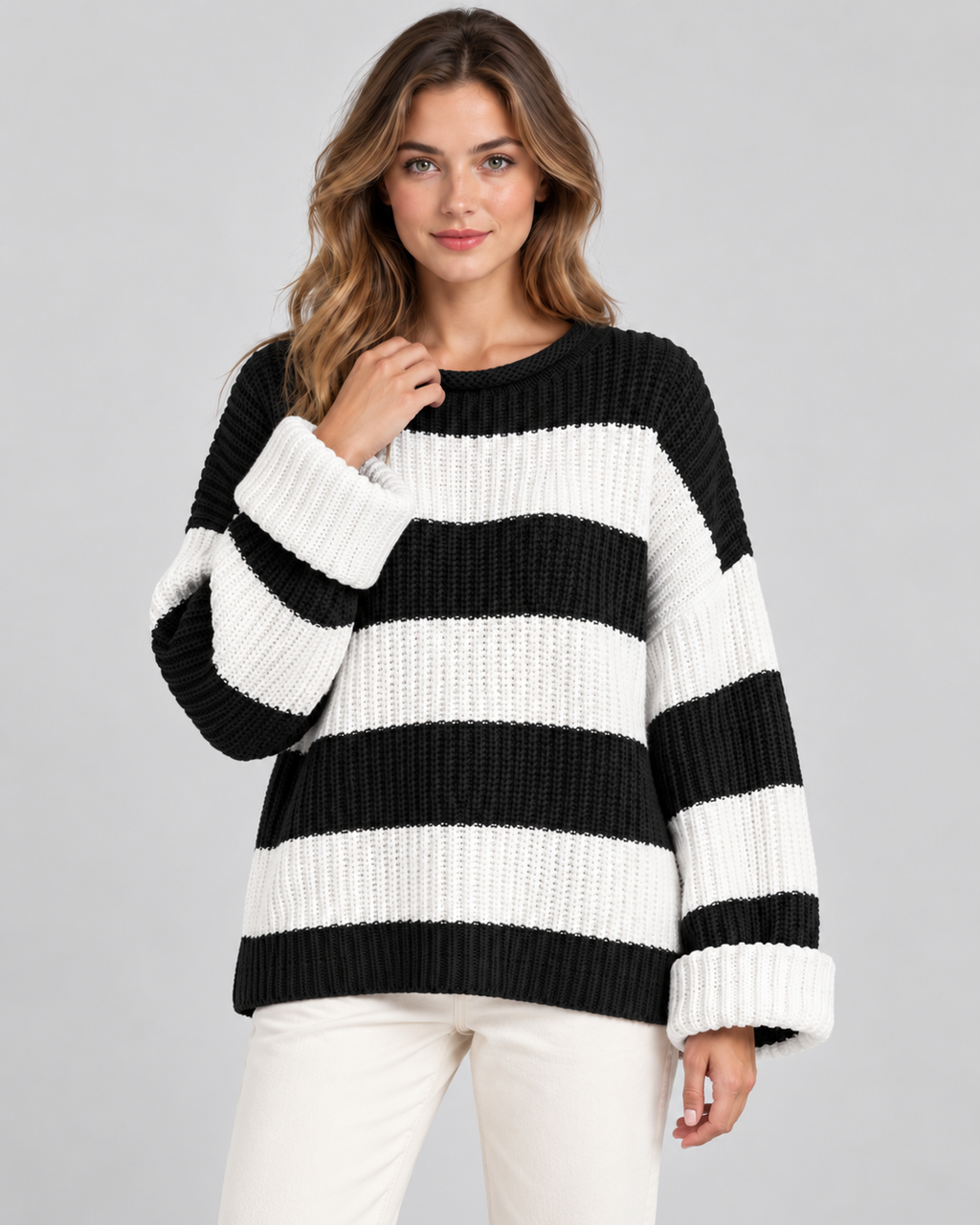 Poppy | Oversized Striped Crew Neck Womens Knit Jumper