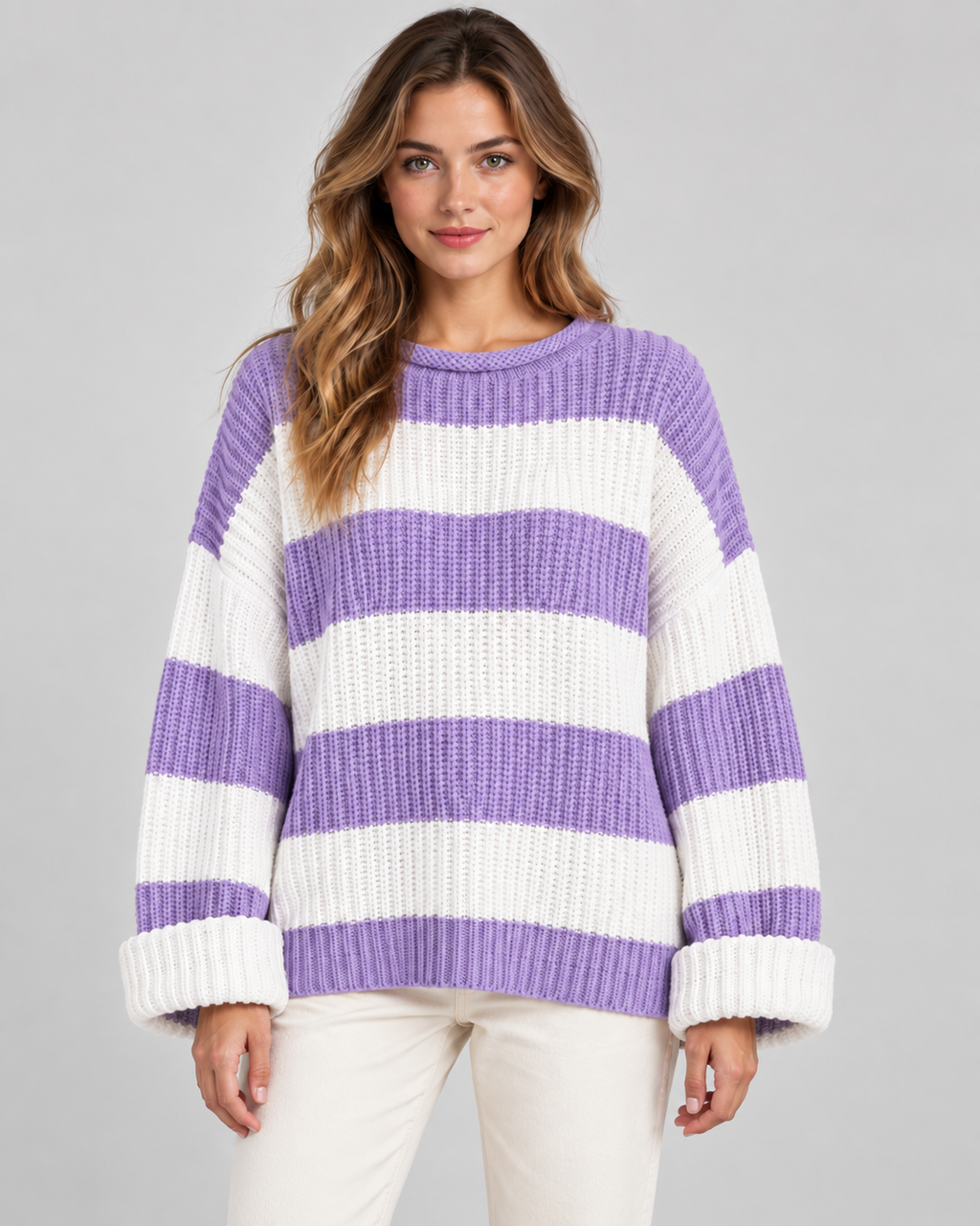 Poppy | Oversized Striped Crew Neck Womens Knit Jumper