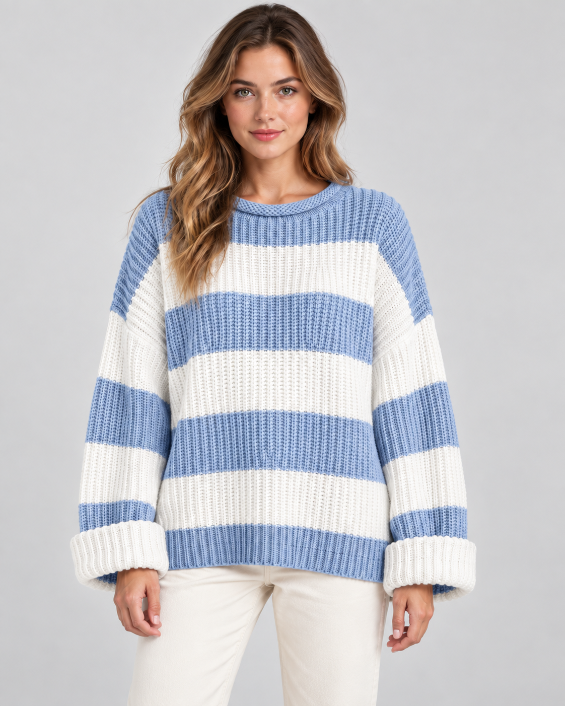 Poppy | Oversized Striped Crew Neck Womens Knit Jumper