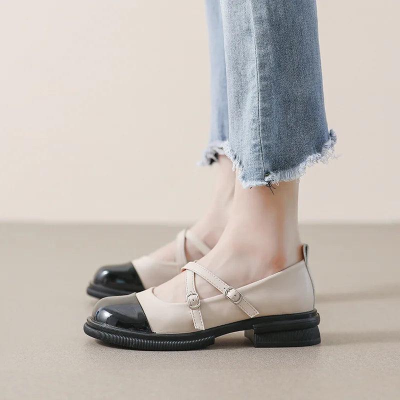 Poppy | Stylish Two-Tone Mary Jane Flats with Double Strap