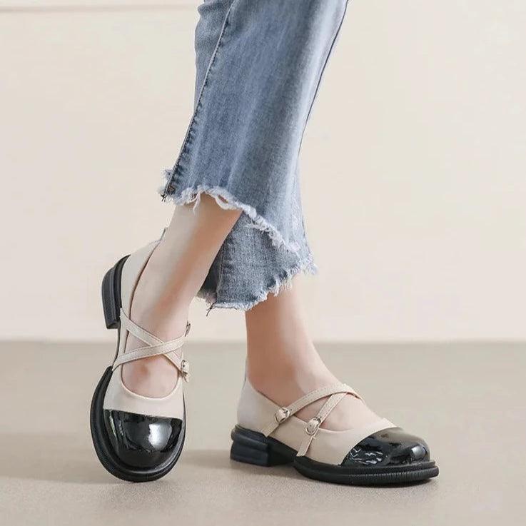 Poppy | Stylish Two-Tone Mary Jane Flats with Double Strap