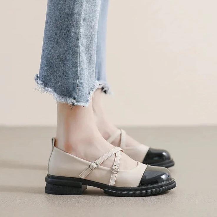 Poppy | Stylish Two-Tone Mary Jane Flats with Double Strap