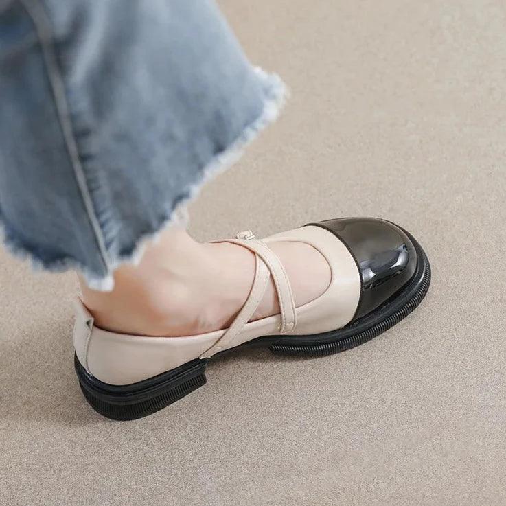 Poppy | Stylish Two-Tone Mary Jane Flats with Double Strap