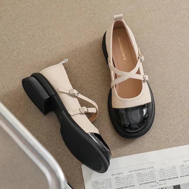 Poppy | Stylish Two-Tone Mary Jane Flats with Double Strap