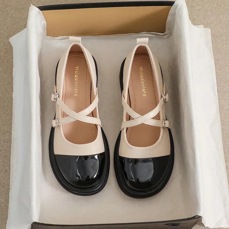 Poppy | Stylish Two-Tone Mary Jane Flats with Double Strap