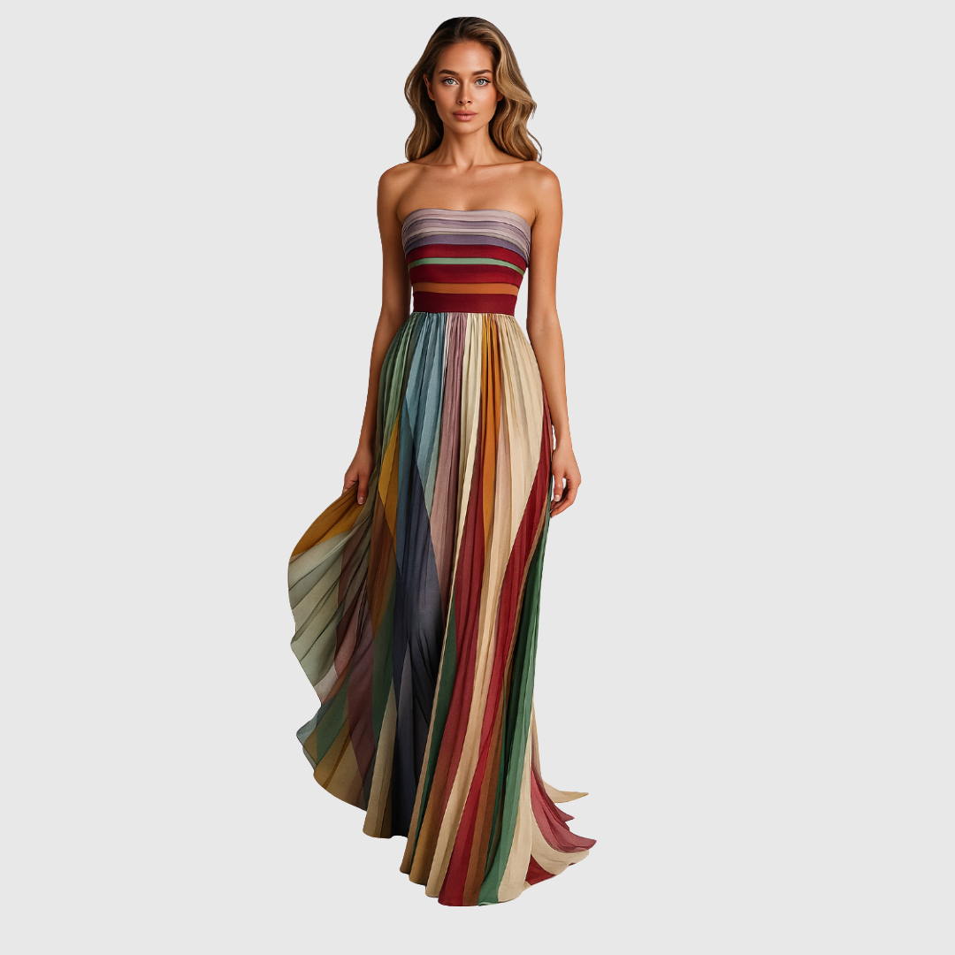 Raya | Chic Strapless Striped Maxi Christmas Dress