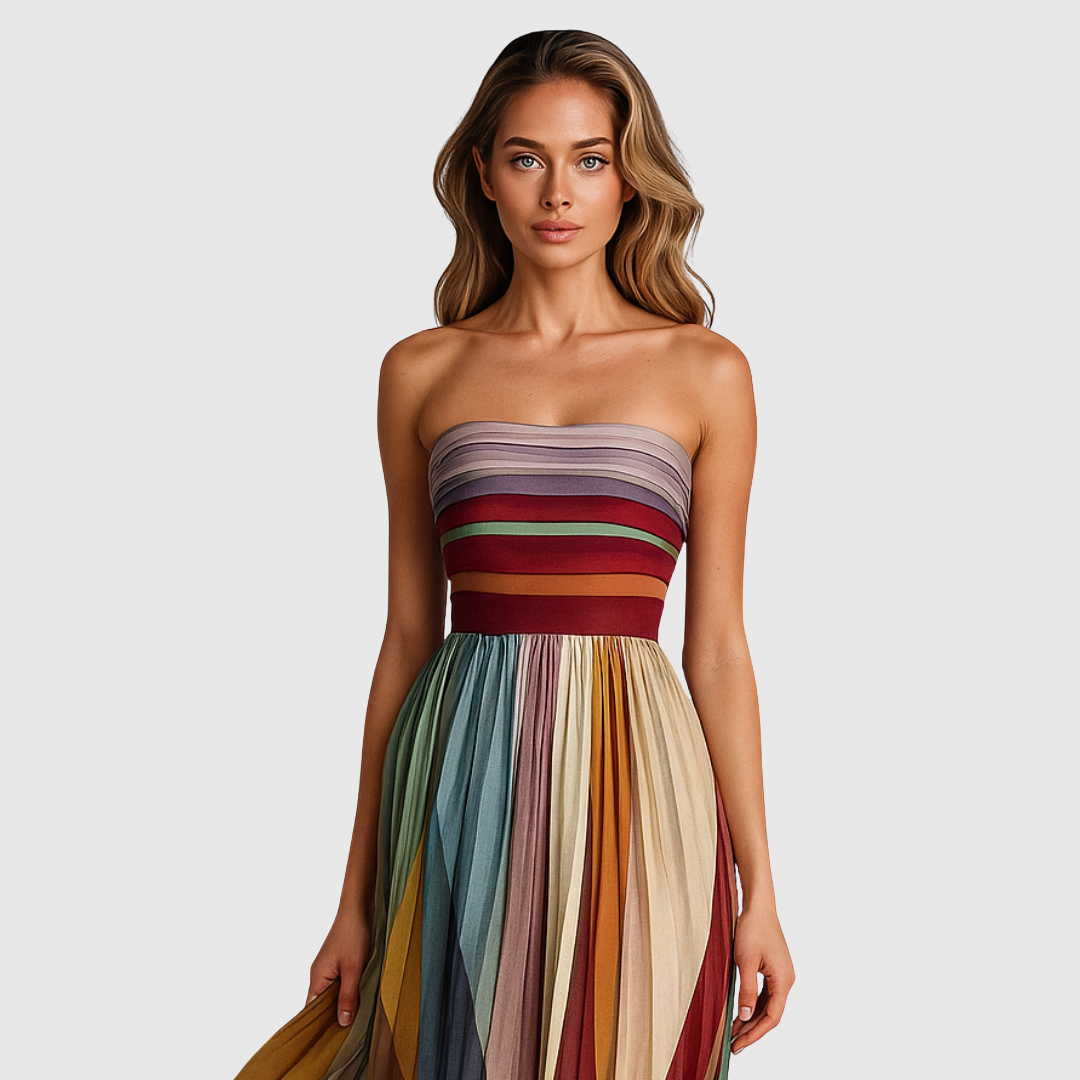 Raya | Chic Strapless Striped Maxi Christmas Dress
