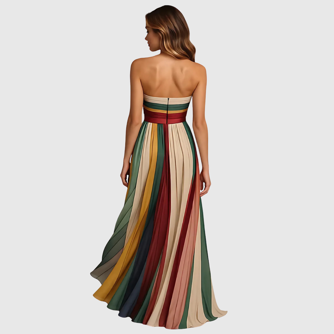 Raya | Chic Strapless Striped Maxi Christmas Dress