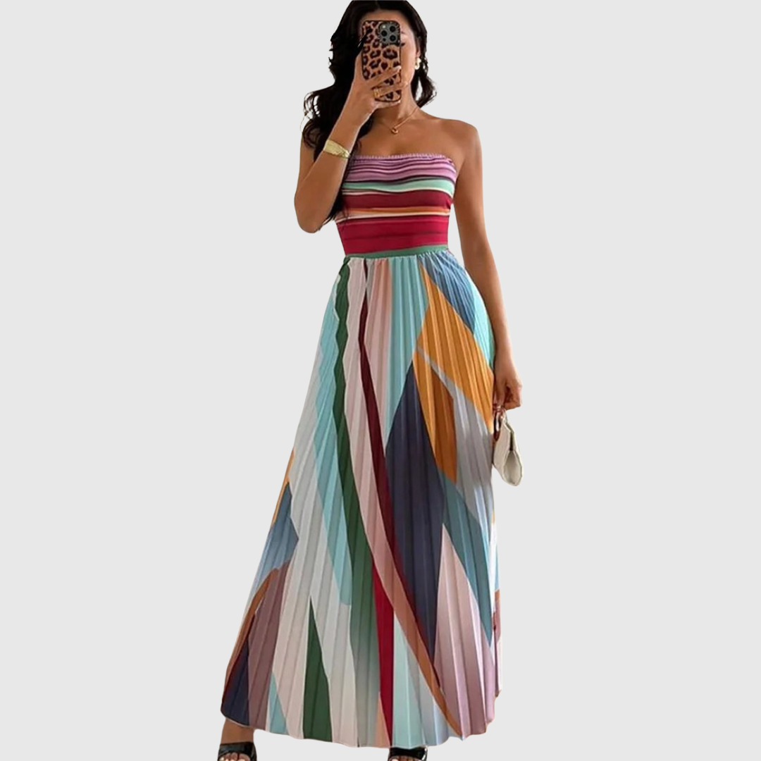 Raya | Chic Strapless Striped Maxi Christmas Dress