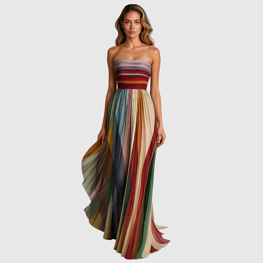 Raya | Chic Strapless Striped Maxi Christmas Dress
