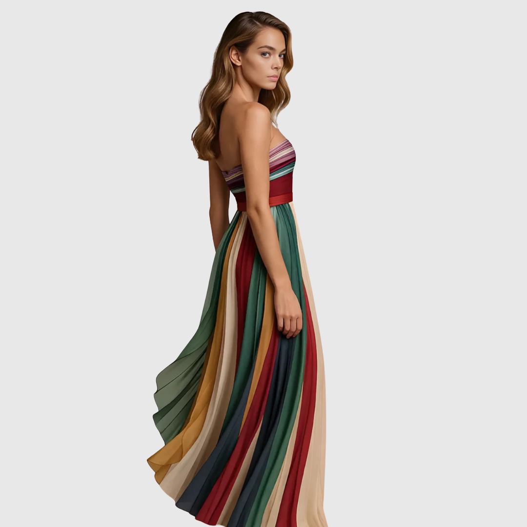 Raya | Chic Strapless Striped Maxi Christmas Dress