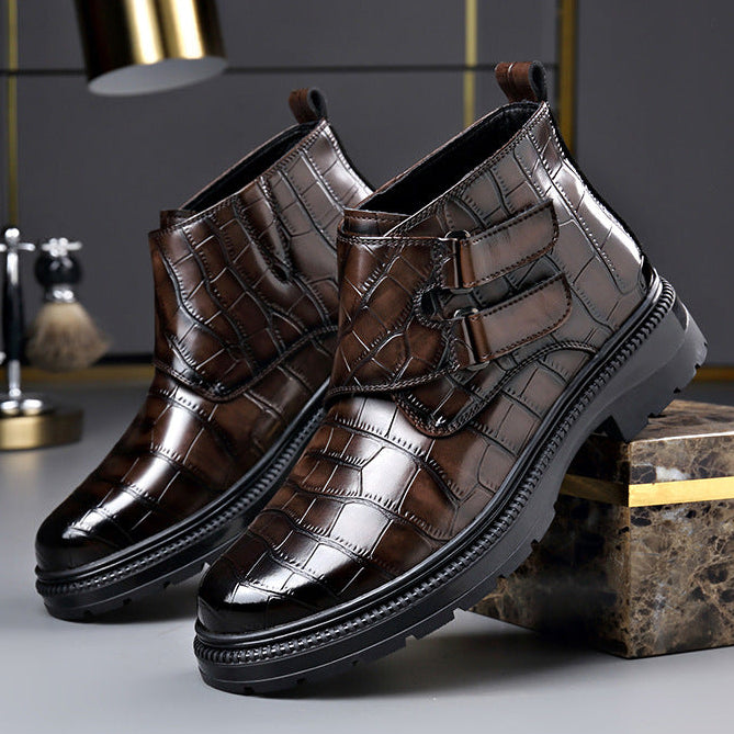 Reggie | Refined Croc-Effect Double Monk Strap Mens Boots