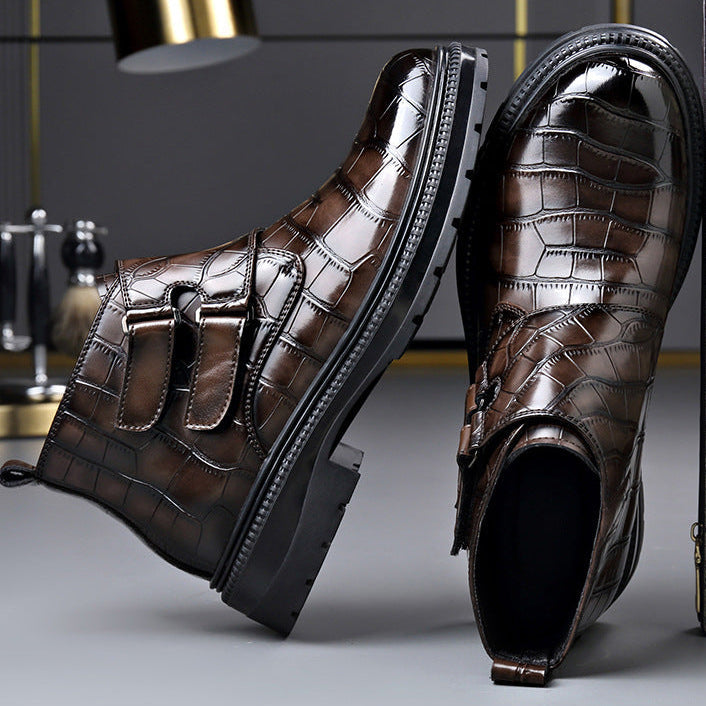 Reggie | Refined Croc-Effect Double Monk Strap Mens Boots