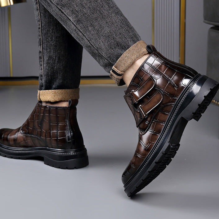 Reggie | Refined Croc-Effect Double Monk Strap Mens Boots