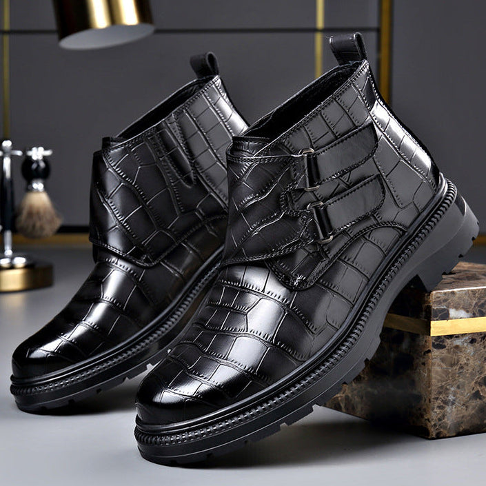 Reggie | Refined Croc-Effect Double Monk Strap Mens Boots