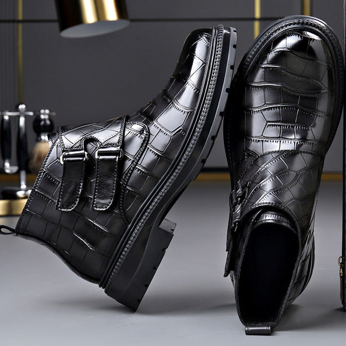 Reggie | Refined Croc-Effect Double Monk Strap Mens Boots