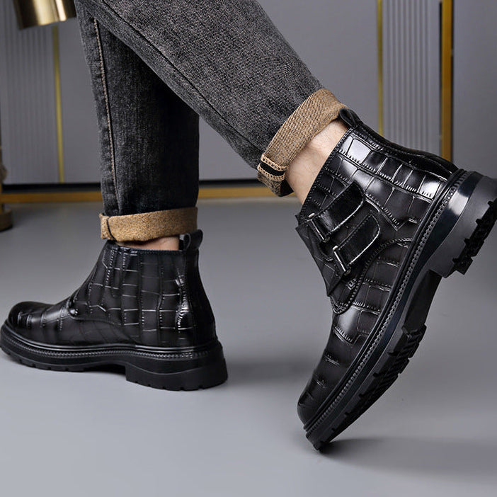 Reggie | Refined Croc-Effect Double Monk Strap Mens Boots