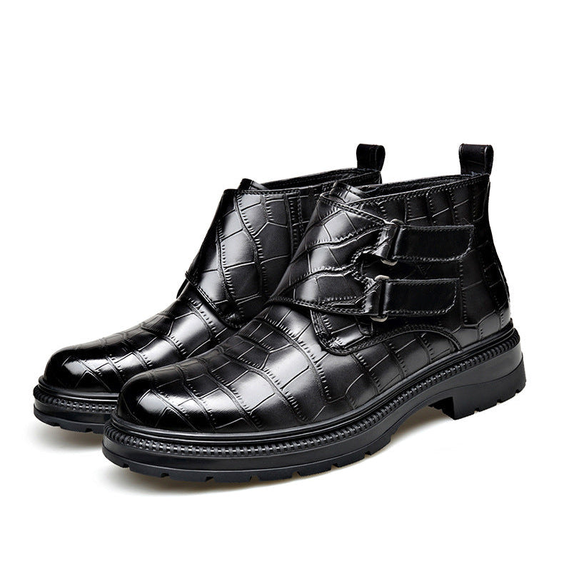 Reggie | Refined Croc-Effect Double Monk Strap Mens Boots