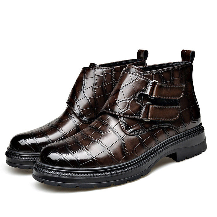 Reggie | Refined Croc-Effect Double Monk Strap Mens Boots