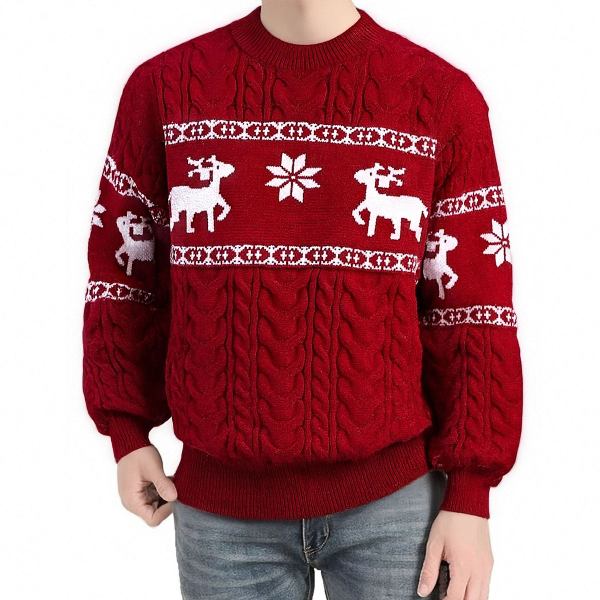 Reggie | Timeless Reindeer Cable Knit Mens Christmas Jumper