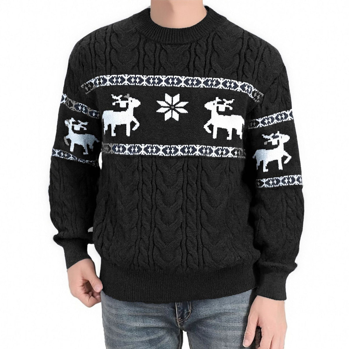 Reggie | Timeless Reindeer Cable Knit Mens Christmas Jumper