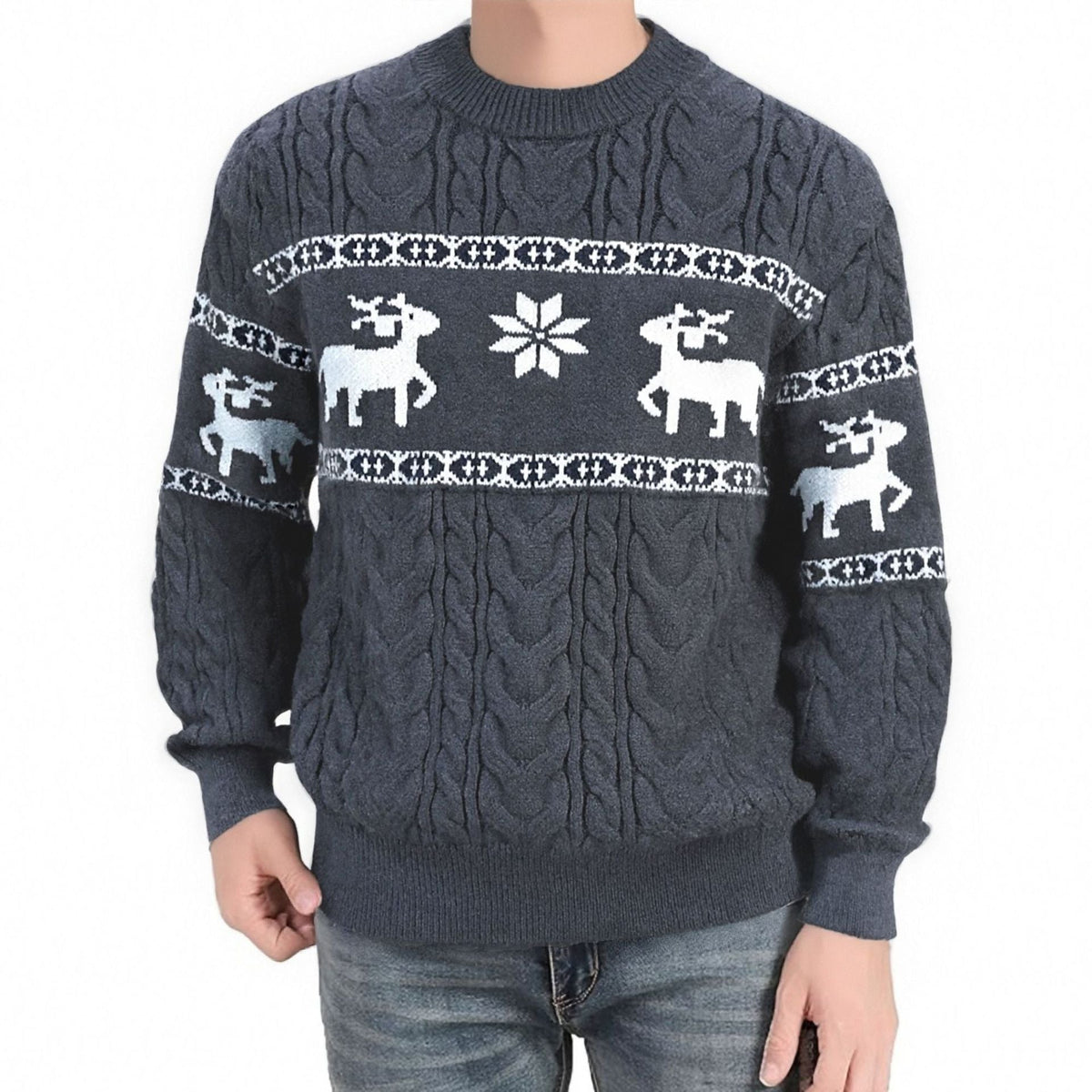 Reggie | Timeless Reindeer Cable Knit Mens Christmas Jumper
