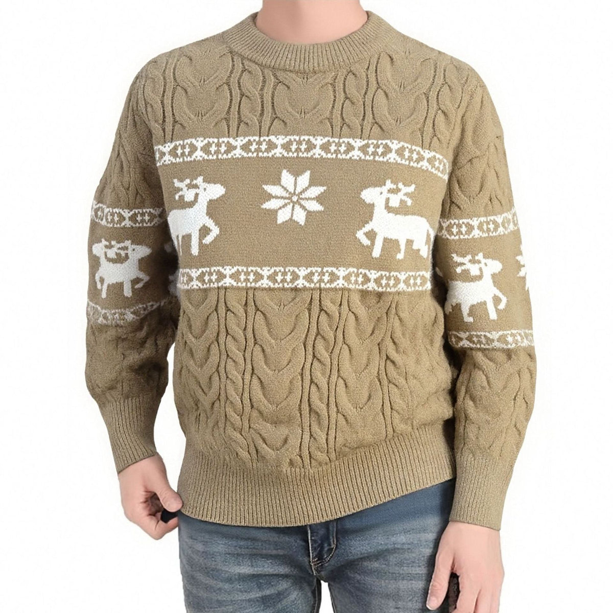 Reggie | Timeless Reindeer Cable Knit Mens Christmas Jumper