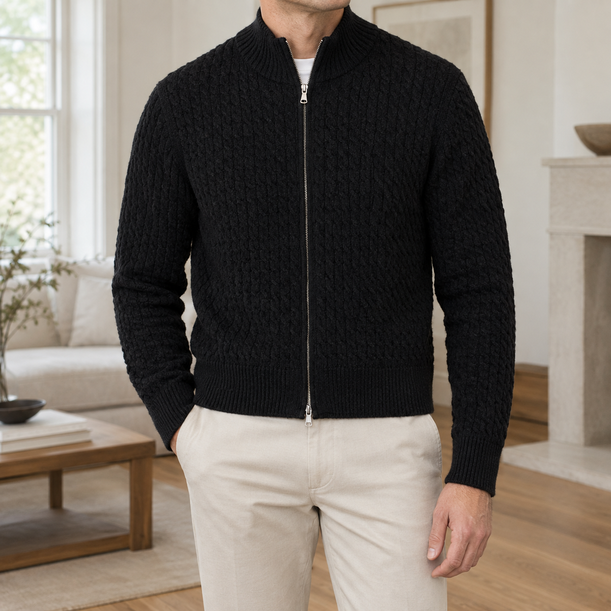 Reuben | Polished Full Zip Mens Knit Jumper