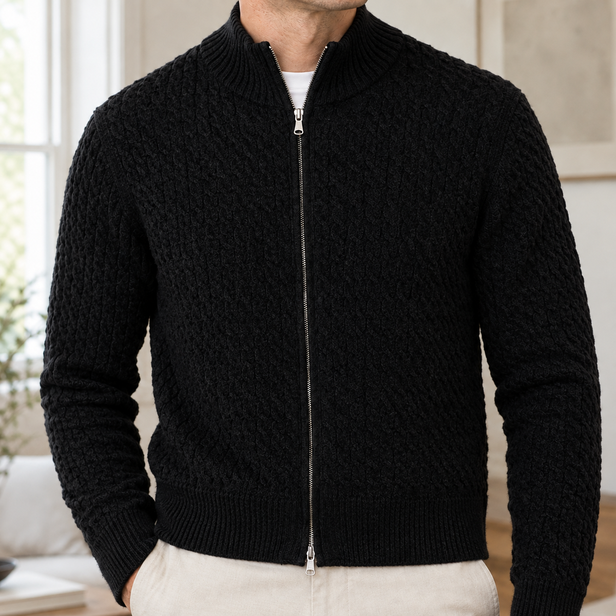 Reuben | Polished Full Zip Mens Knit Jumper