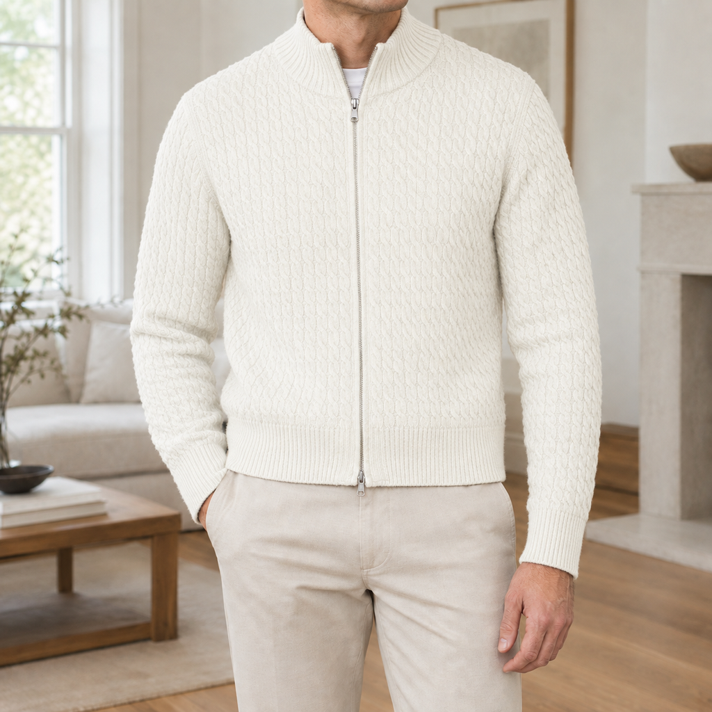 Reuben | Polished Full Zip Mens Knit Jumper