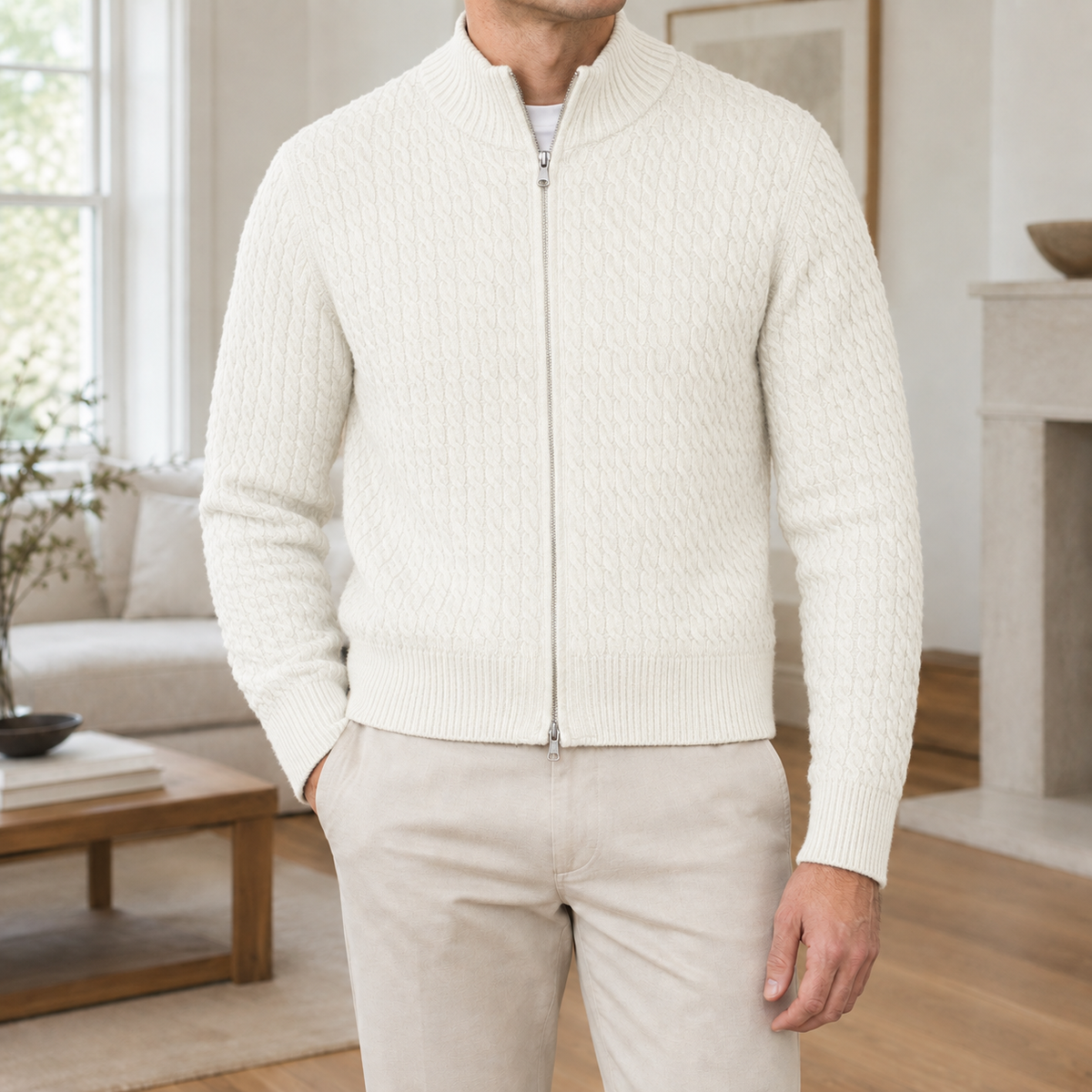 Reuben | Polished Full Zip Mens Knit Jumper