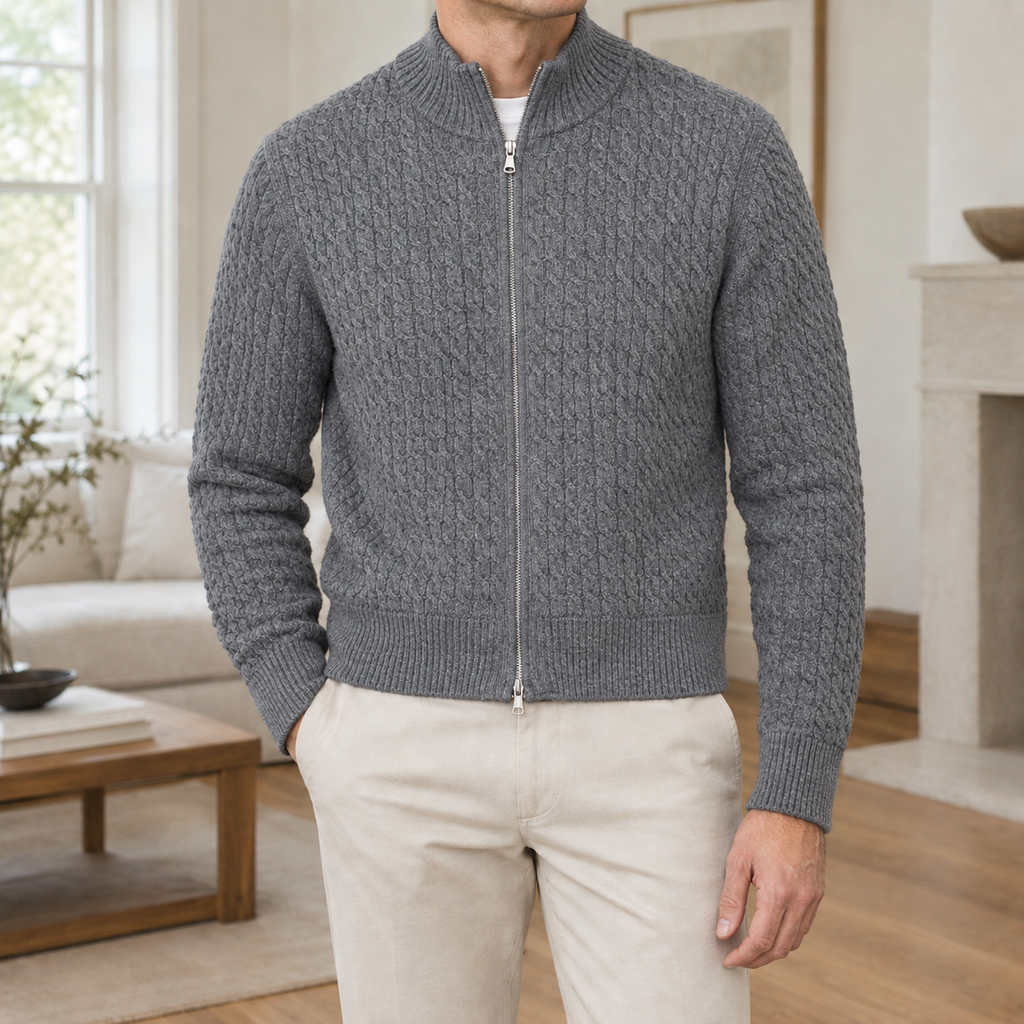 Reuben | Polished Full Zip Mens Knit Jumper