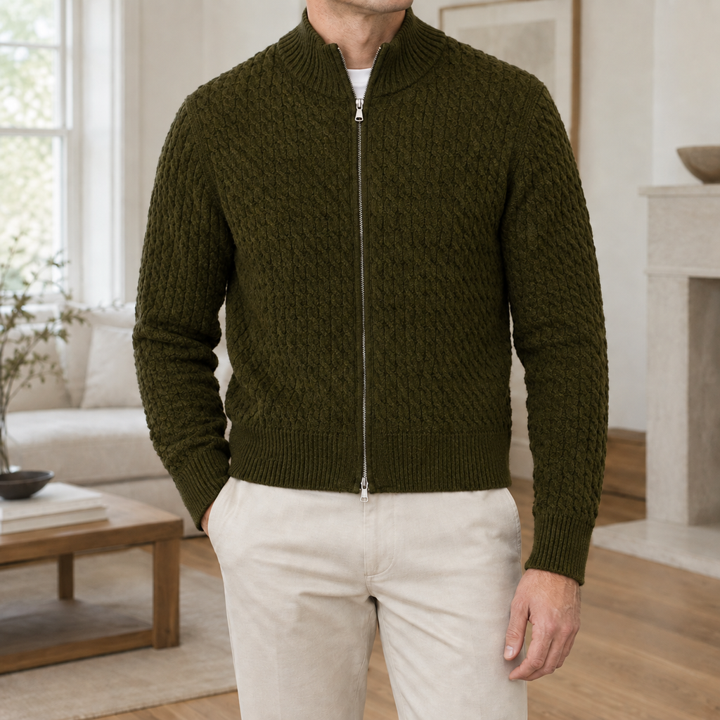 Reuben | Polished Full Zip Mens Knit Jumper