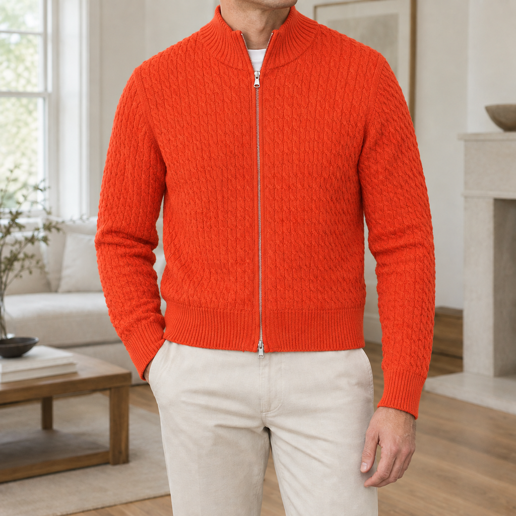 Reuben | Polished Full Zip Mens Knit Jumper
