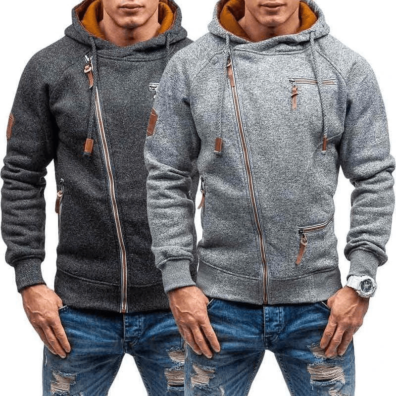 Roman | Classic Diagonal Zip Fleece Men's Hoodie Jacket