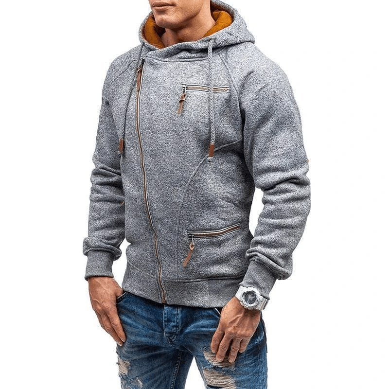 Roman | Classic Diagonal Zip Fleece Men's Hoodie Jacket
