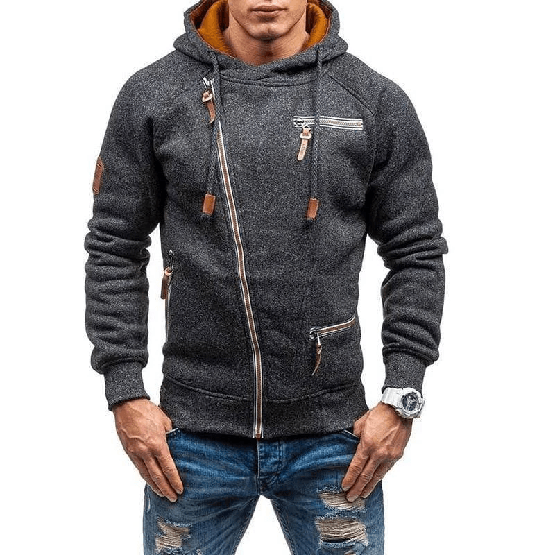 Roman | Classic Diagonal Zip Fleece Men's Hoodie Jacket