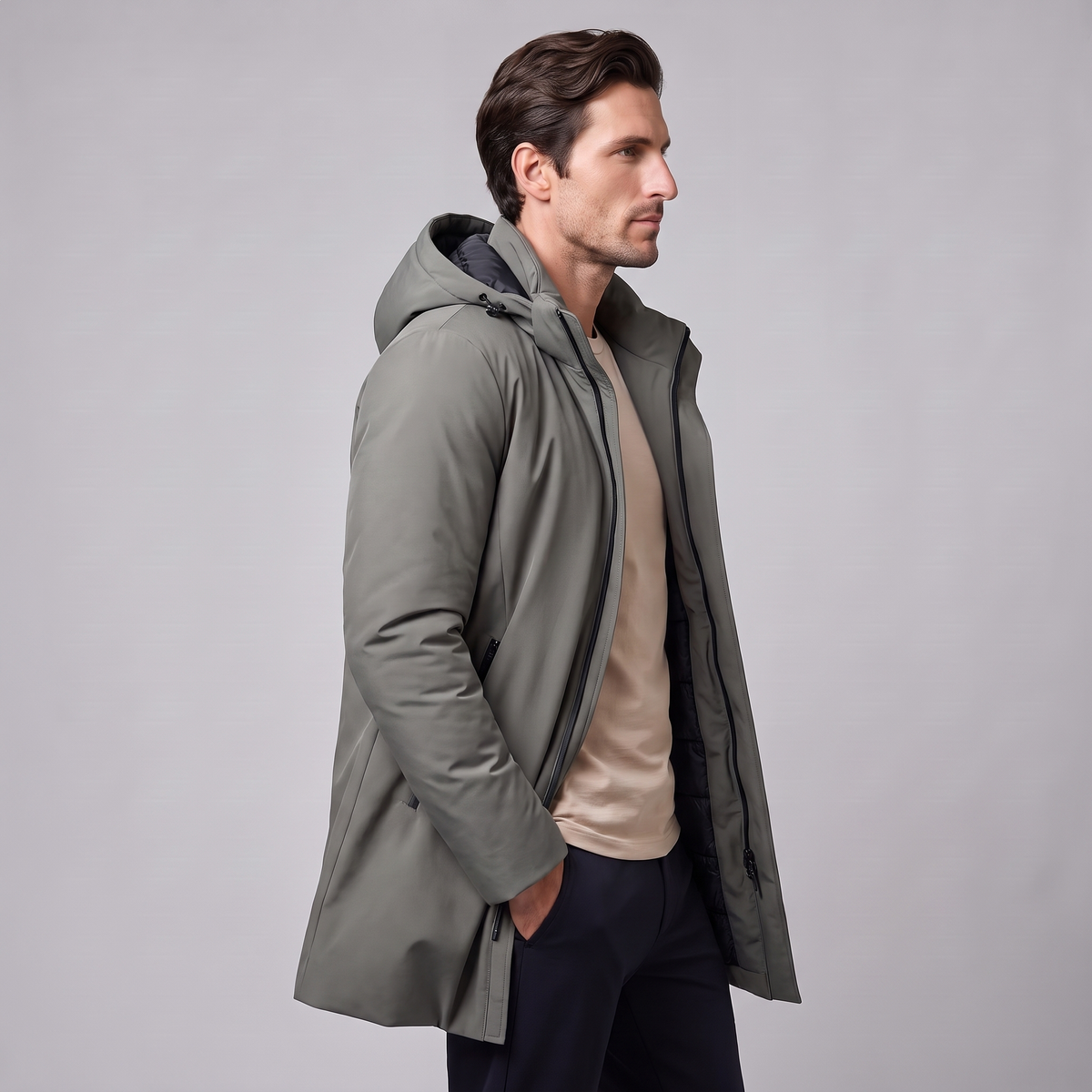 Roman | Elegant Hooded Longline Mens Parka Jacket