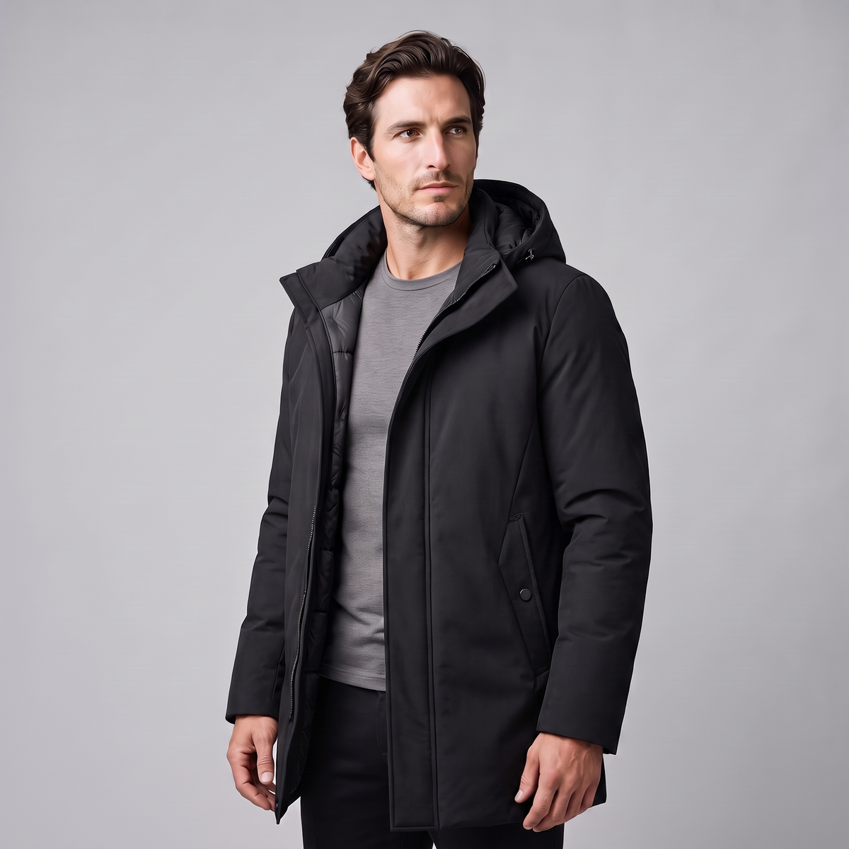 Roman | Elegant Hooded Longline Mens Parka Jacket