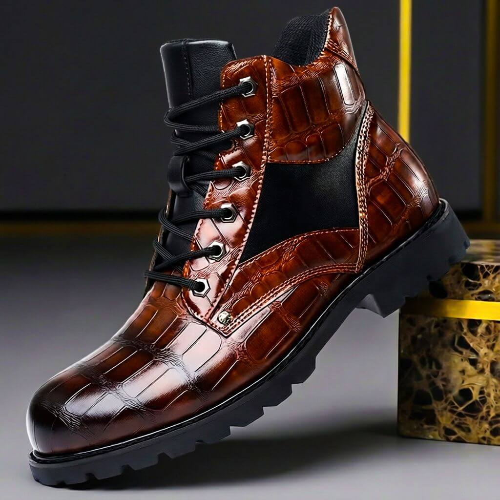 Ronnie | Elegant Embossed Lace-Up Mens Boots