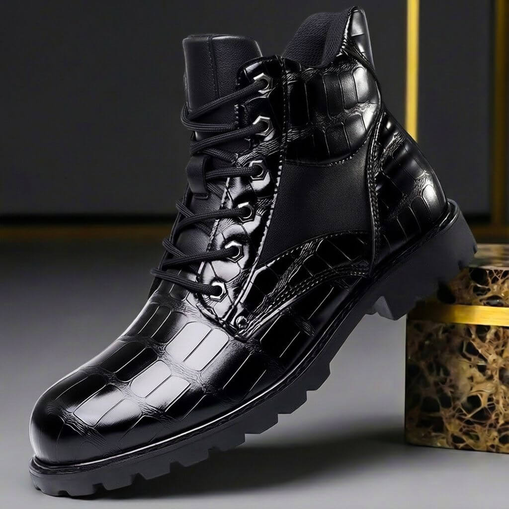 Ronnie | Elegant Embossed Lace-Up Mens Boots