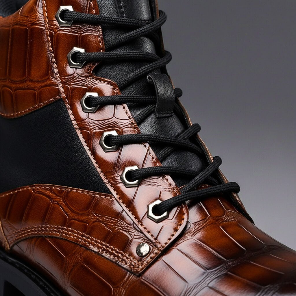 Ronnie | Elegant Embossed Lace-Up Mens Boots