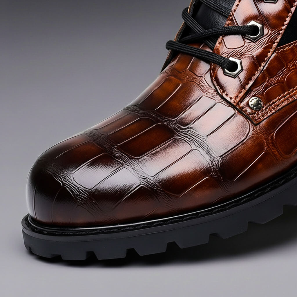 Ronnie | Elegant Embossed Lace-Up Mens Boots