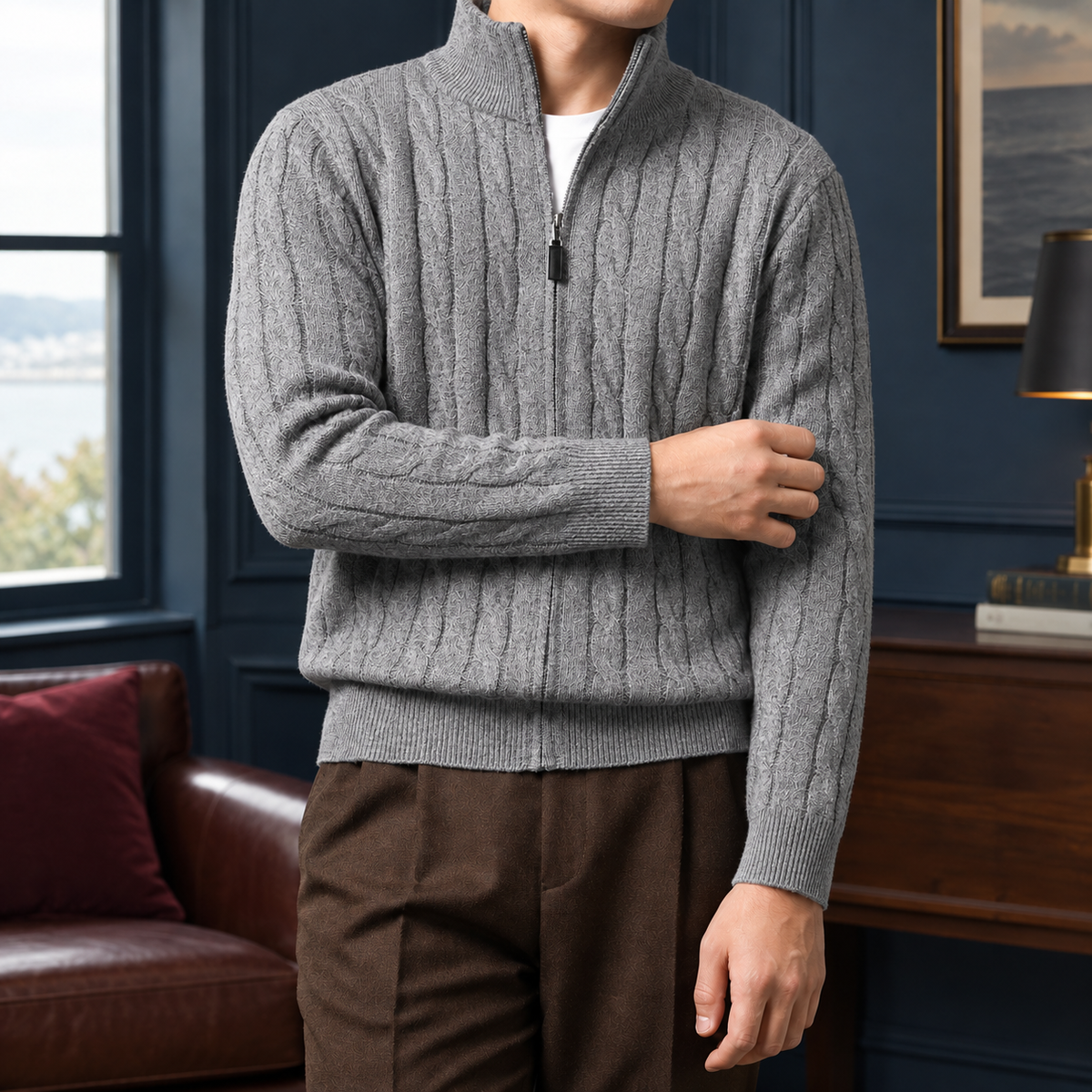 Rory | Polished Full Zip Mens Knit Jumper