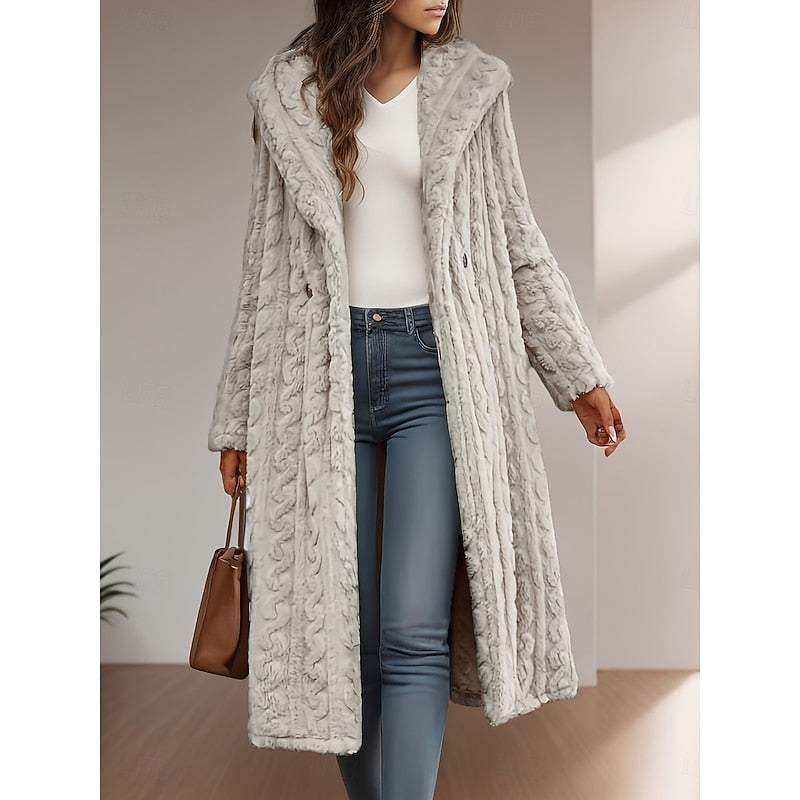 Rosa | Stylish Longline Hooded Faux Fur Coat