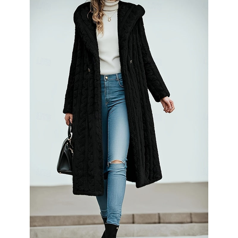 Rosa | Stylish Longline Hooded Faux Fur Coat