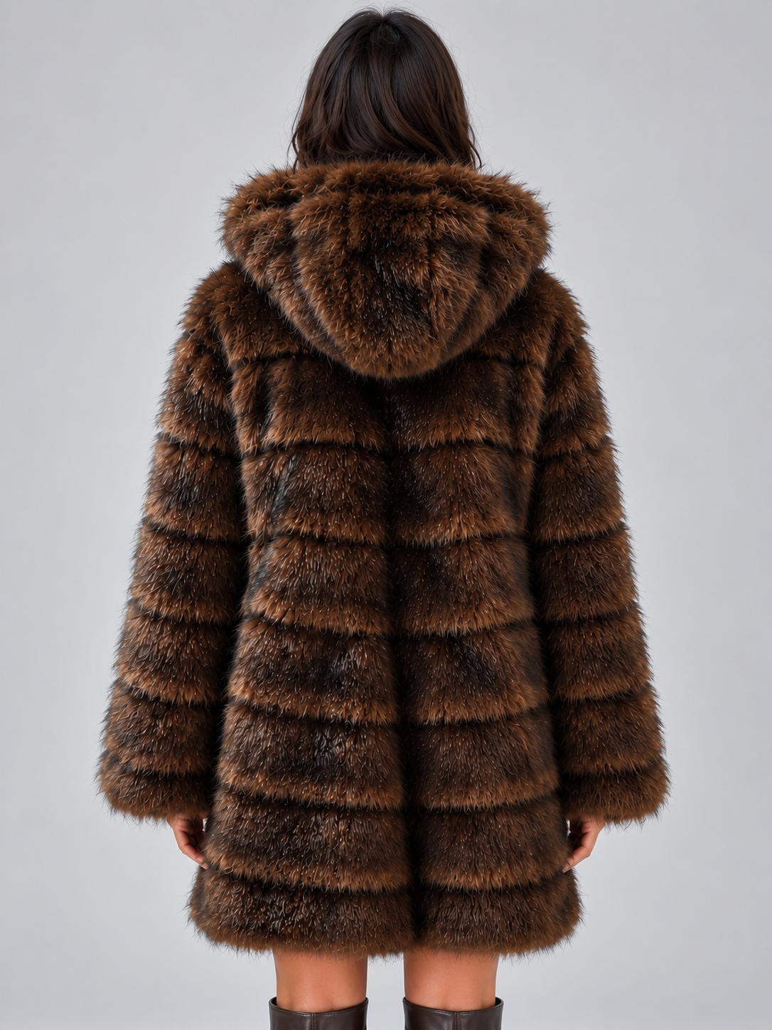Rose | Cosy Hooded Faux Fur Coat with Plush Panelled Texture